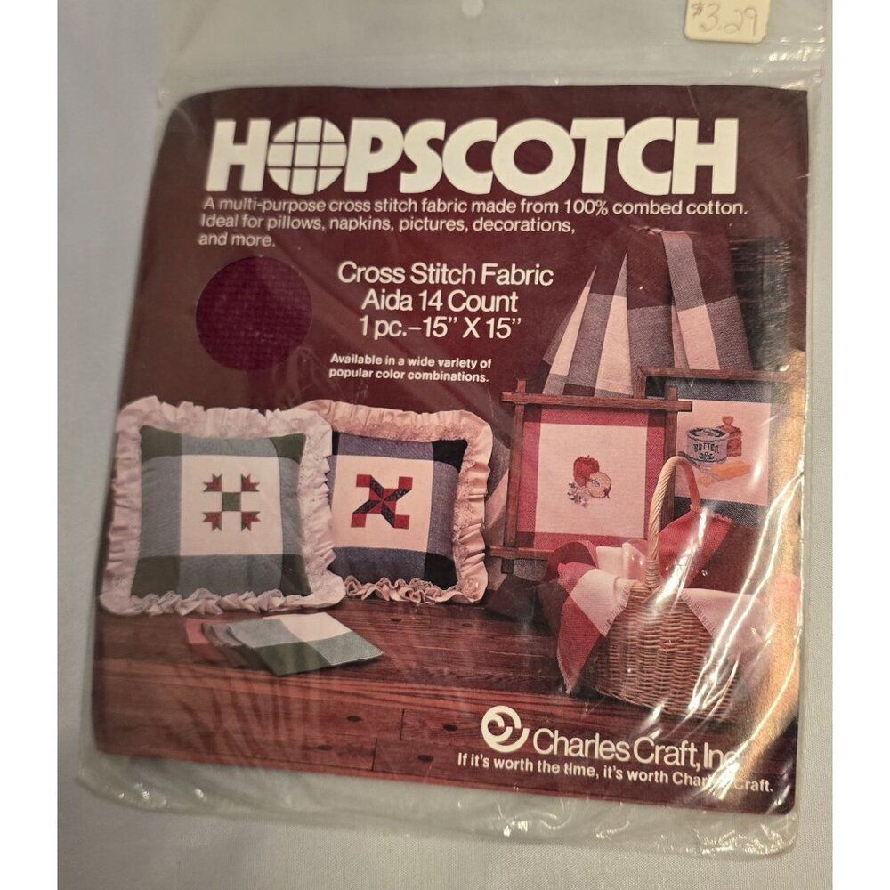 Cross Stitch Fabric Aida 14 Count 15" X 15" Craft Cotton Burgundy & Cream
